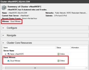 Figure 3. Cloud witness and how it looks in Failover Cluster manager