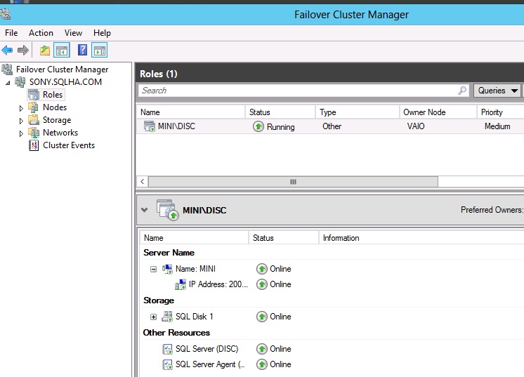 Figure 4. Failover Cluster Manager in Windows Server 2012
