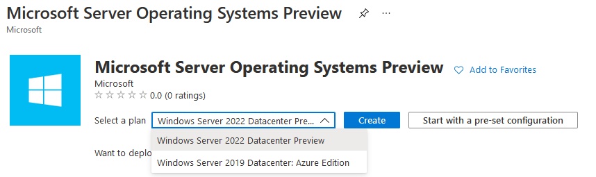 Azure portal showing the new edition of Windows Server
